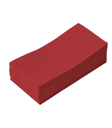 Red tissue napkins 33x33 cm, 2ply, 1/8 folding on table