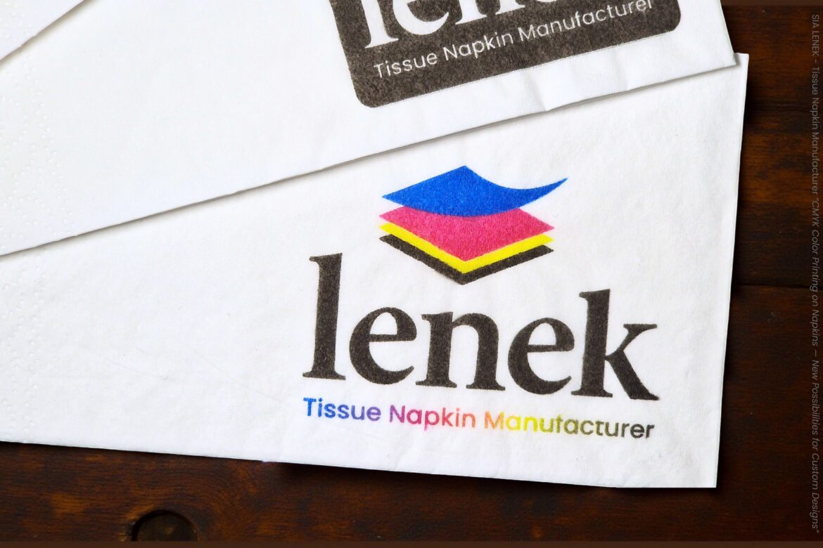 CMYK color logo printing on tissue napkins by SIA LENEK