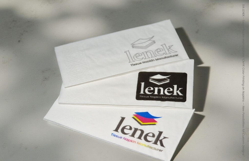 White tissue napkins with CMYK printed LENEK logo
