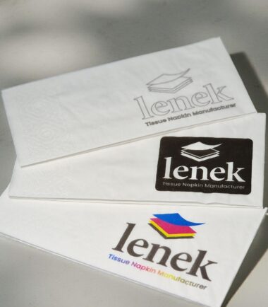 CMYK Color Printing on Napkins — New Possibilities for Custom Designs2 White tissue napkins with CMYK printed LENEK logo