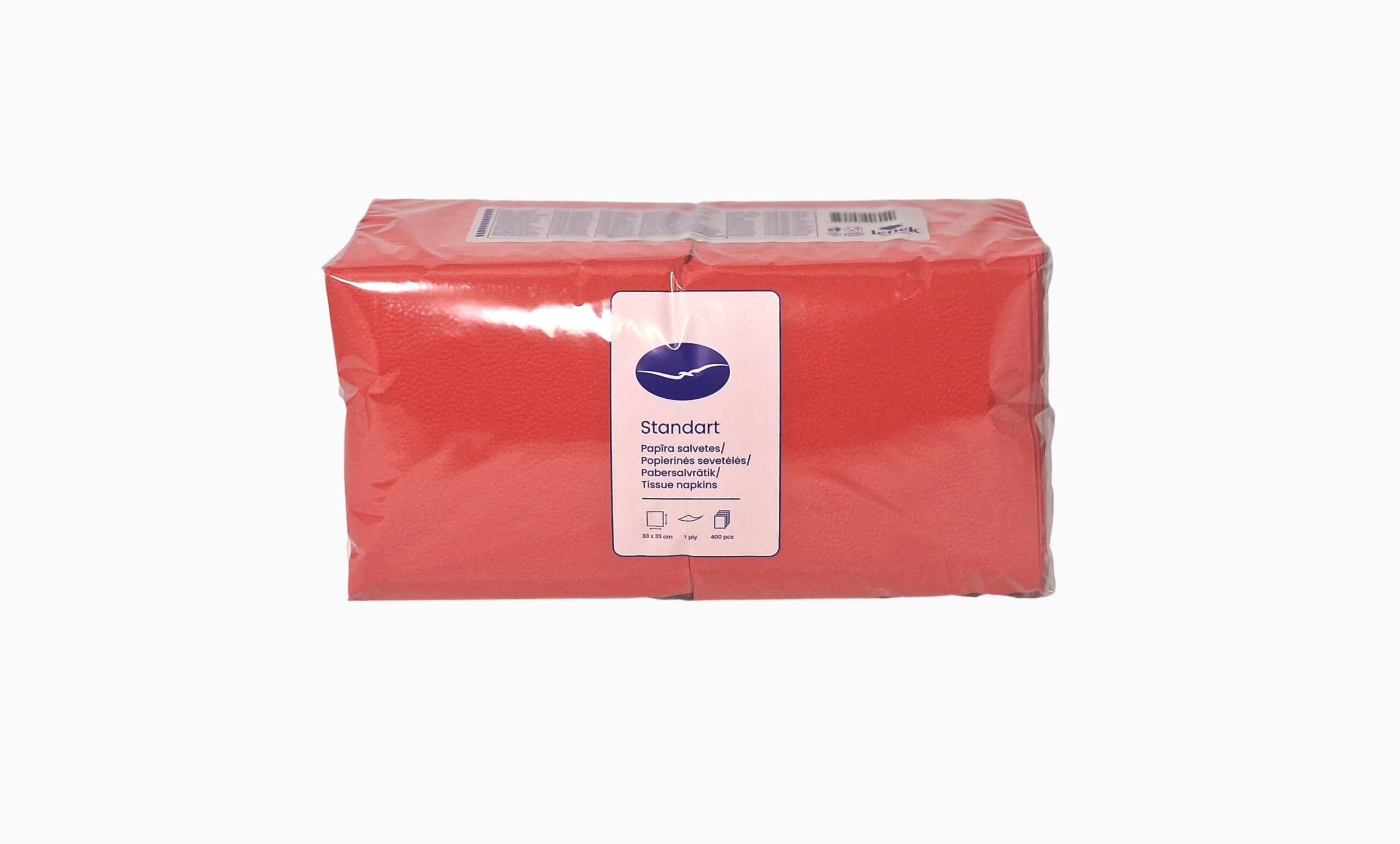 STANDART- Tissue-paper-napkins-red-color-33cm-1ply-303 STANDARD paper napkins in red color 1 ply, 400 pcs. in a package, made of 100% pure cellulose.