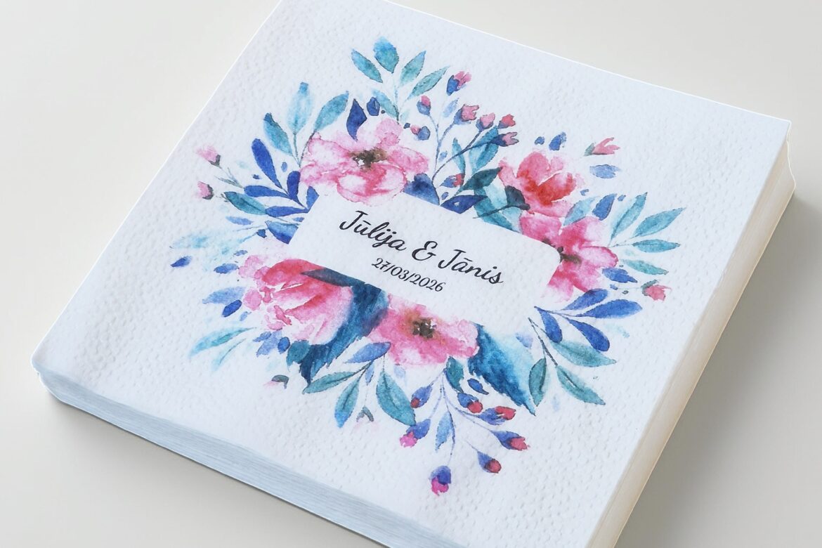 Branded napkin with print wedding styly, custom. papīra salvete ar apdruku, Kāzu salvetes, individuals dizains