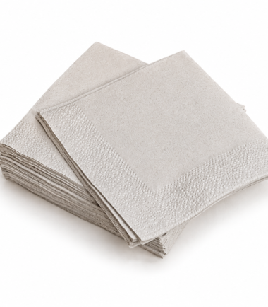 light beige 100% recycle tissue napkins measuring 24x24 cm, 2ply, 1/4 folding