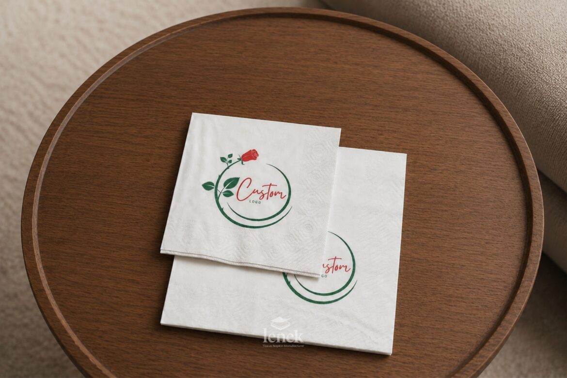 branded napkins for cafes with customizing image- logo or illustration. Colorful print on napkin, from 50 pcs.